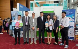 A group photo with Dr Tony Ko Pat-sing, Chief Executive of the Hospital Authority, and other guests at our booth.