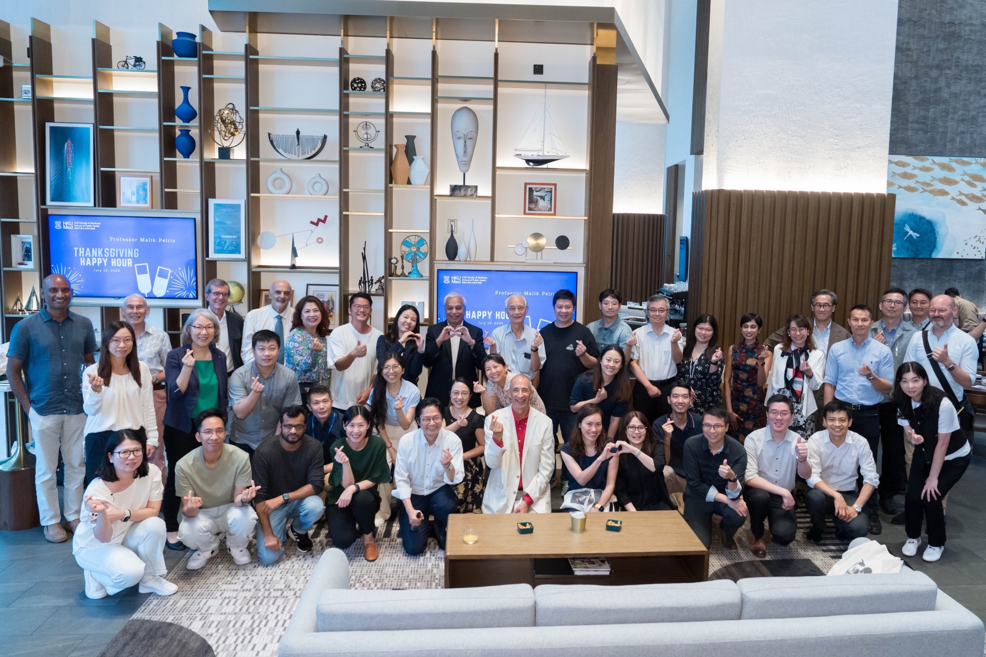 Over 40 colleagues gather on July 15, 2025, to celebrate an evening honouring Professor Malik Peiris and his extraordinary contributions to science and academia.