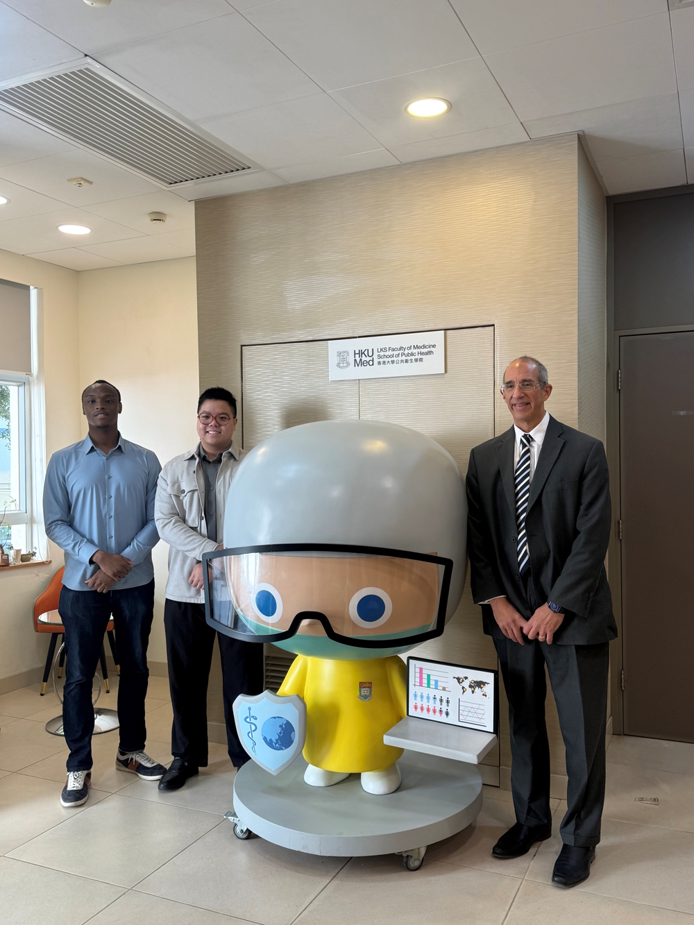 (From left) MPH graduates Dr Marafa Labib Mohammed and Amos Cheung, along with Professor David Bishai, share their insights on the “Go WHO Workshop” hosted by our School.