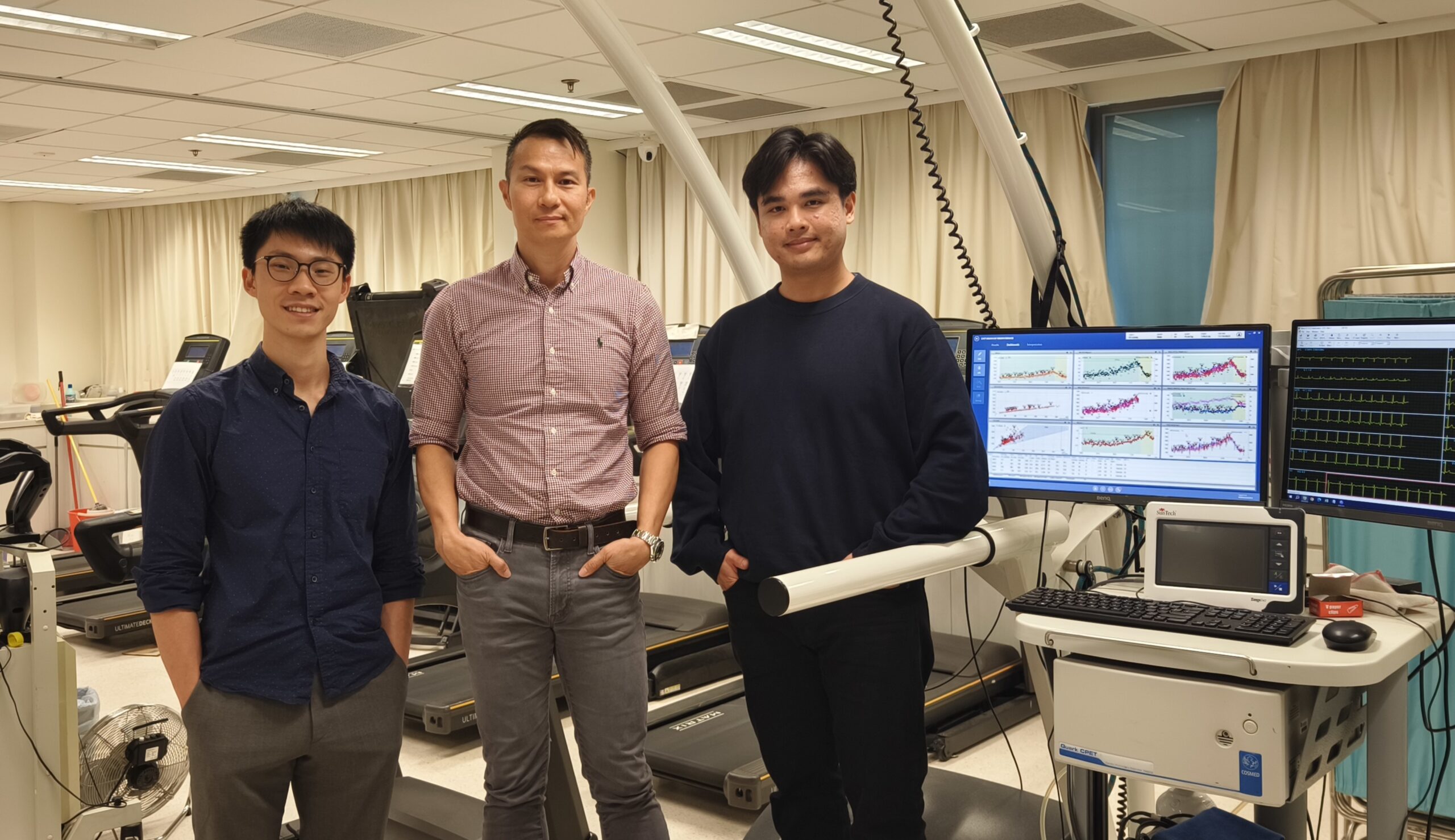 Professor Parco Siu (middle) says that while thrice-weekly interval training is a commonly recommended approach for treating obesity, the study shows that once-weekly interval training with the same total workout time offers similar benefits and is an effective alternative for busy people.