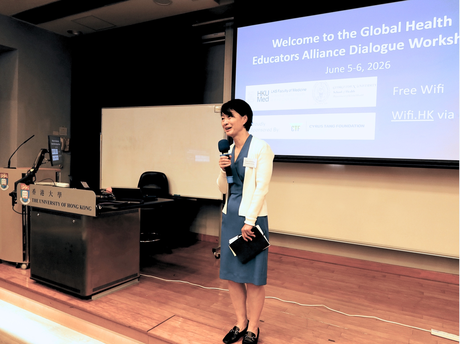 Professor Jennifer Bouey, Chair of the Department of Global Health at Georgetown University’s School of Health, delivers welcome remarks.